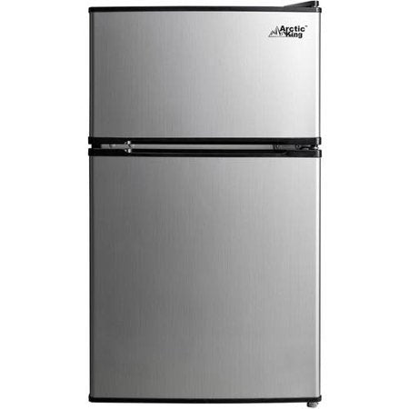 Arctic King 3.2 Cu Ft Two Door Mini Fridge with Freezer, Stainless Steel