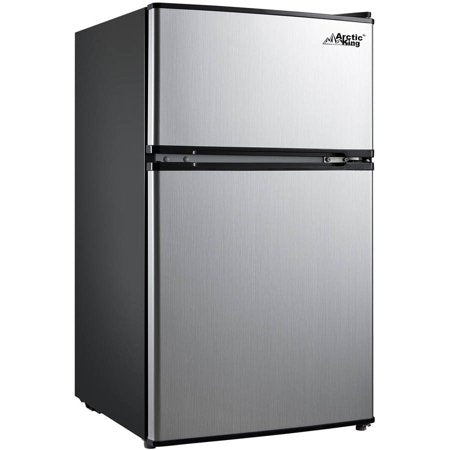 Arctic King 3.2 Cu Ft Two Door Mini Fridge with Freezer, Stainless Steel