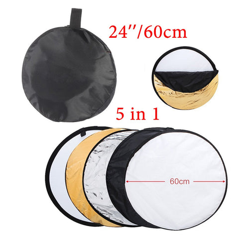 24" 60cm reflector 5 in 1 Collapsible Light Round Photography White Silivery Reflector for Studio Multi Photo Disc Diffuers